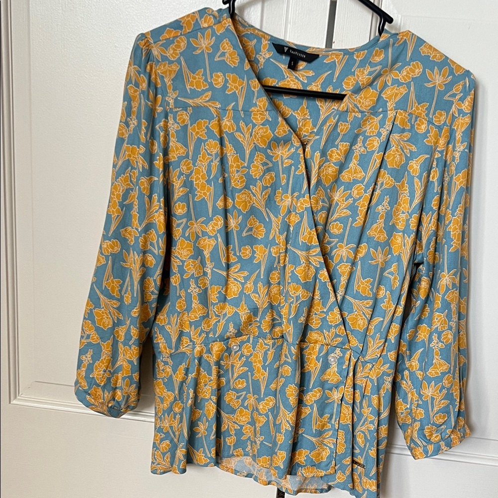 Vince Camuto Blue and Yellow Floral Blouse